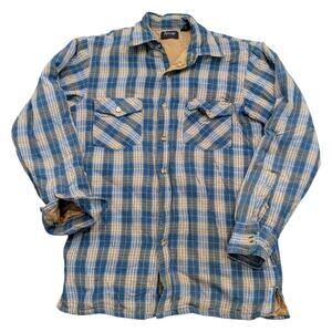 70s/80s Blue and White Plaid-lined Long-Sleeve Flannel Shirt